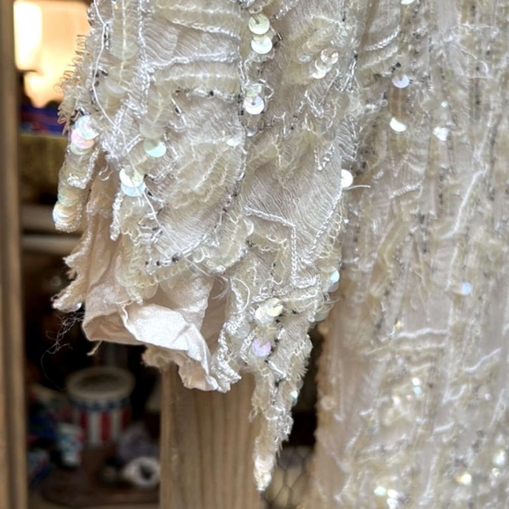 Vintage Scala Sequin Beaded Silk Cream Blouse - image 8